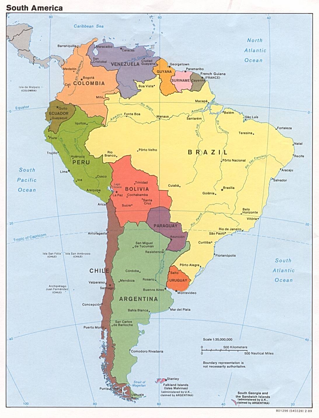 South America Political Map 1989