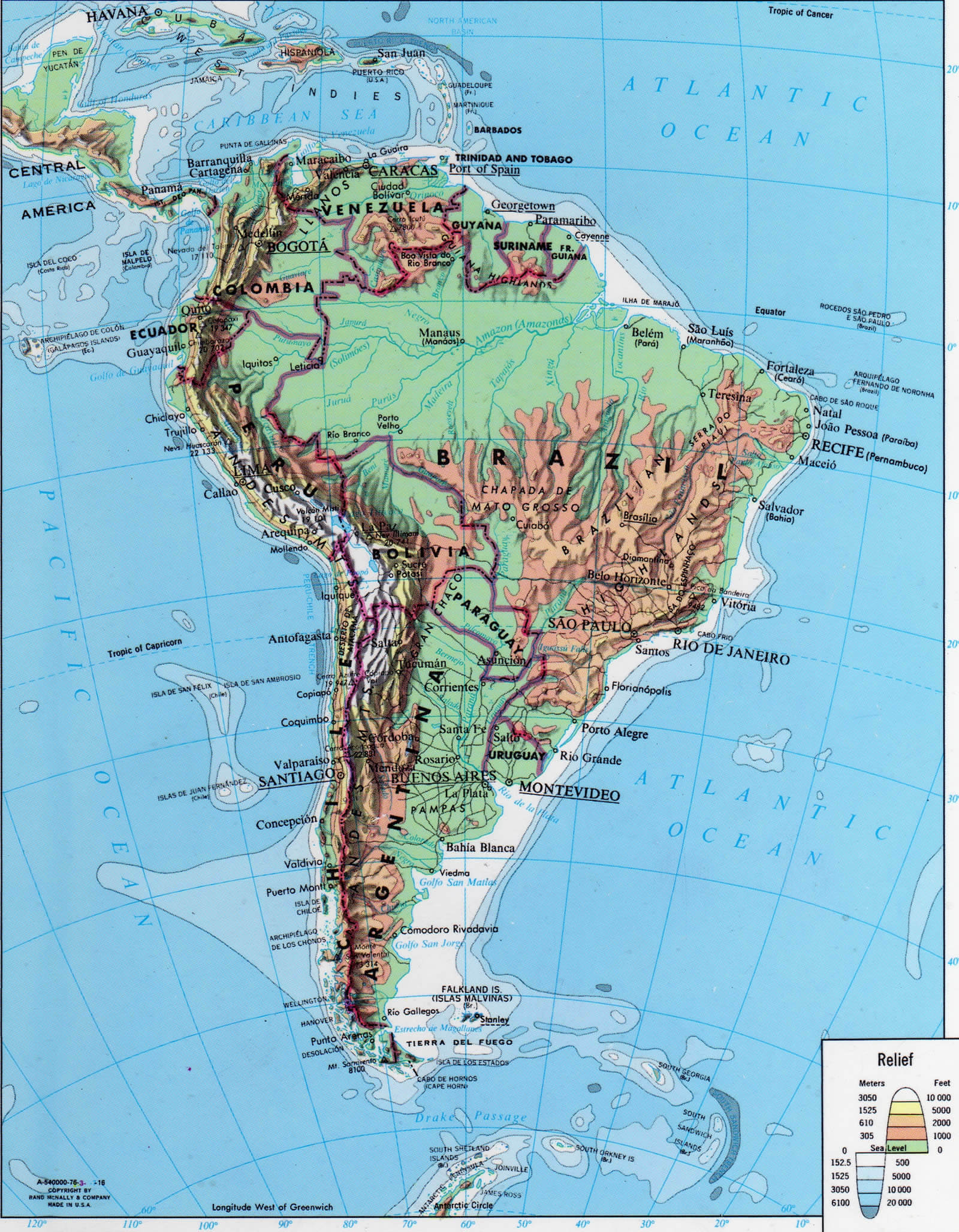 Topography Map of South America