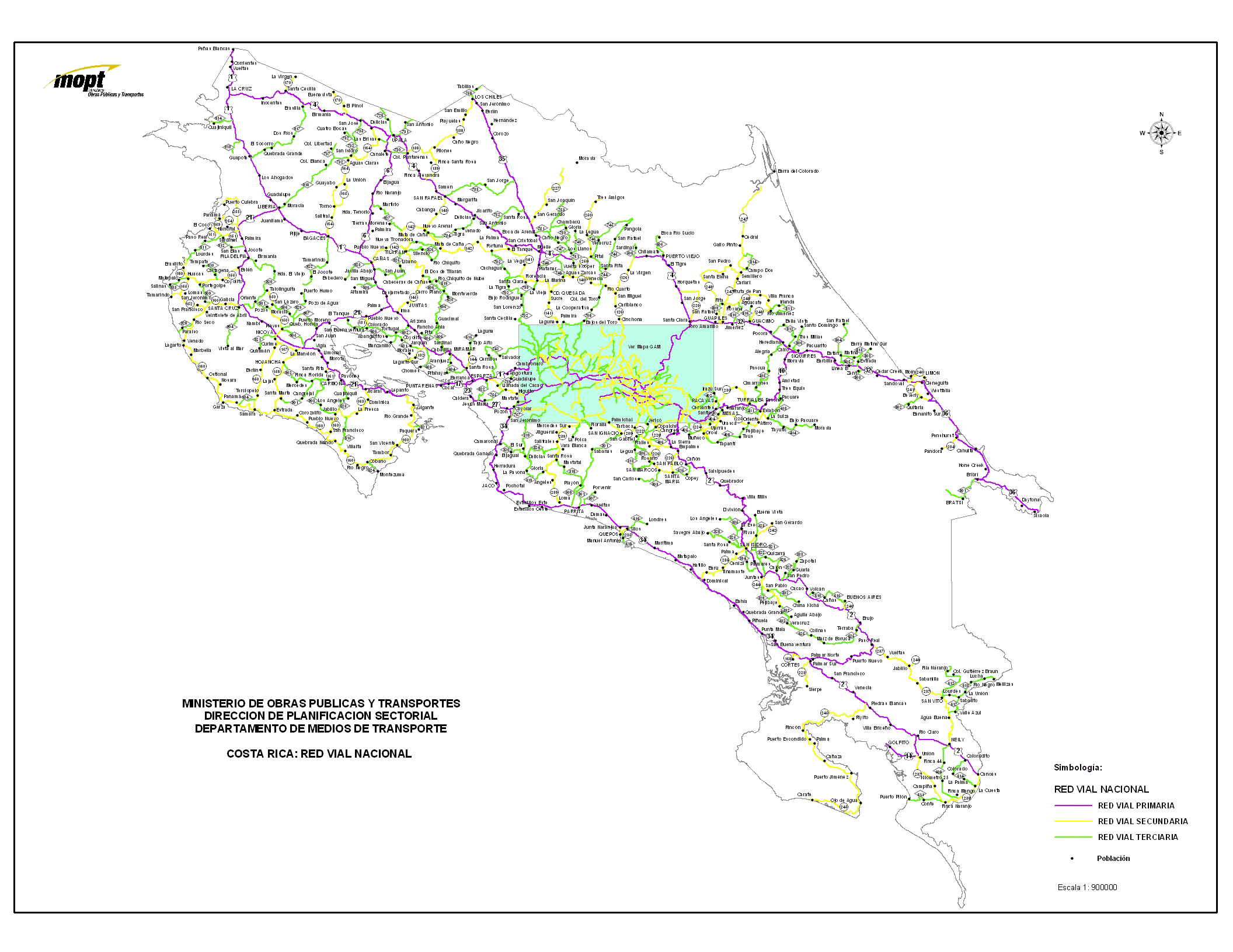 Costa Rica National Road Network Map