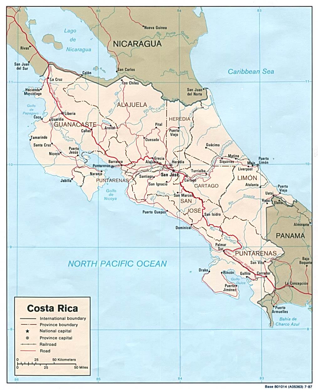 Costa Rica Political Map 1987