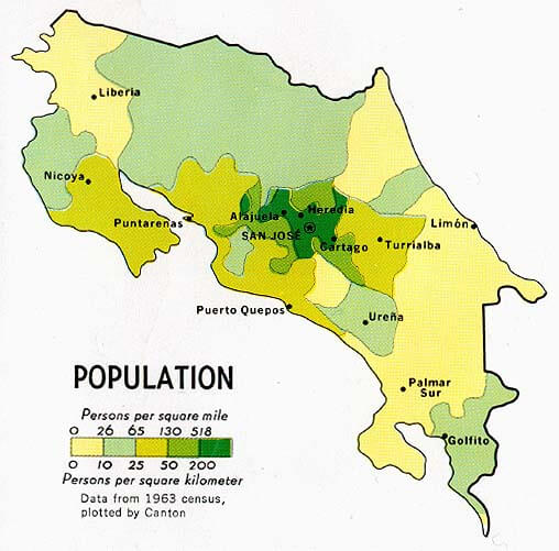 Costa Rica Population Map 1970