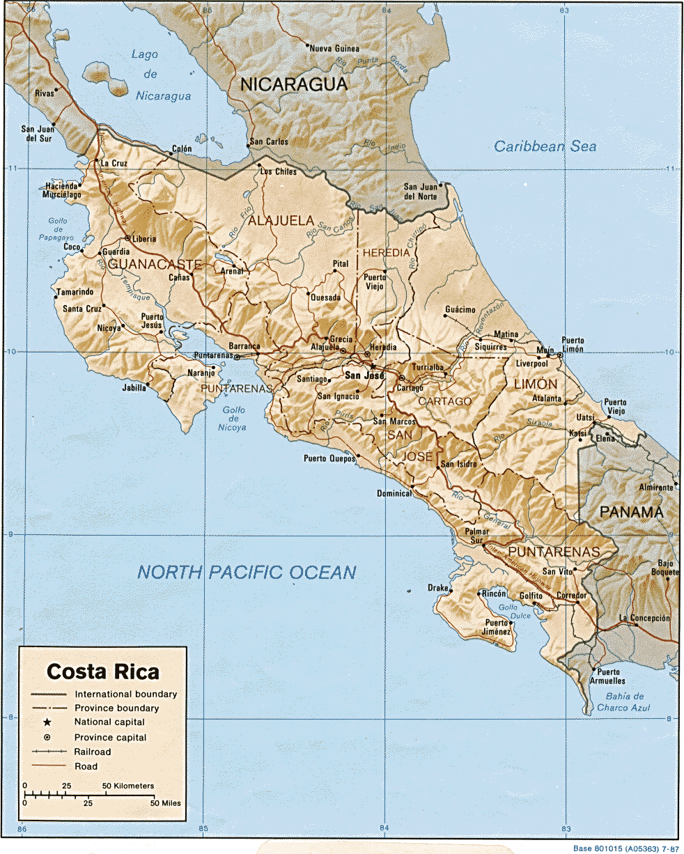 Costa Rica Shaded Relief Map