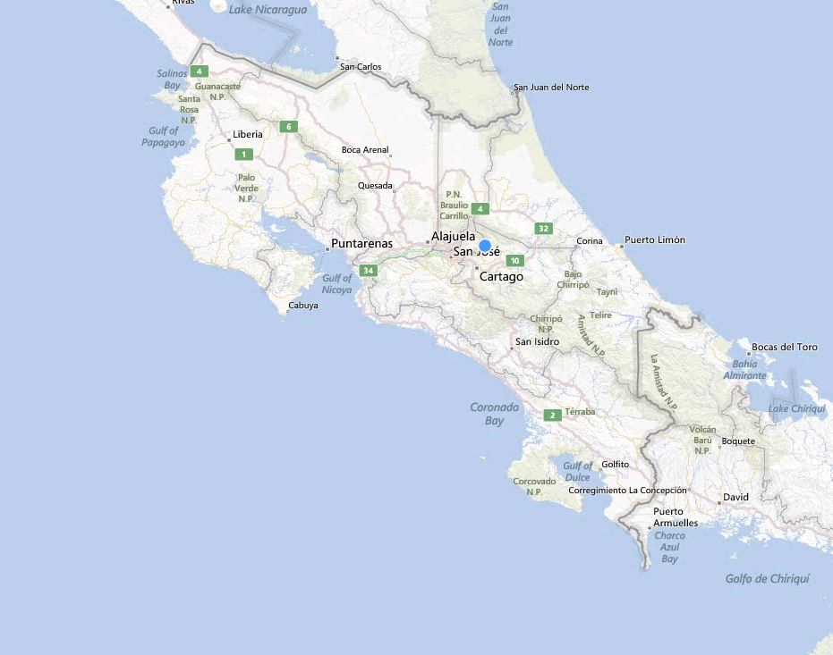 Major Cities Map of Costa Rica