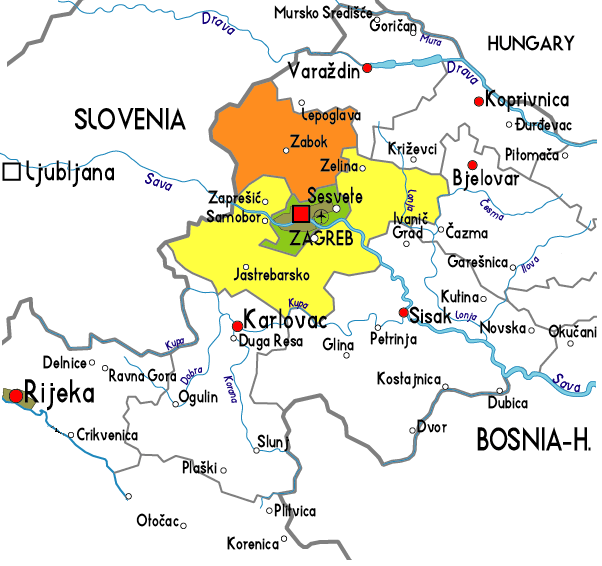 Zagreb area map