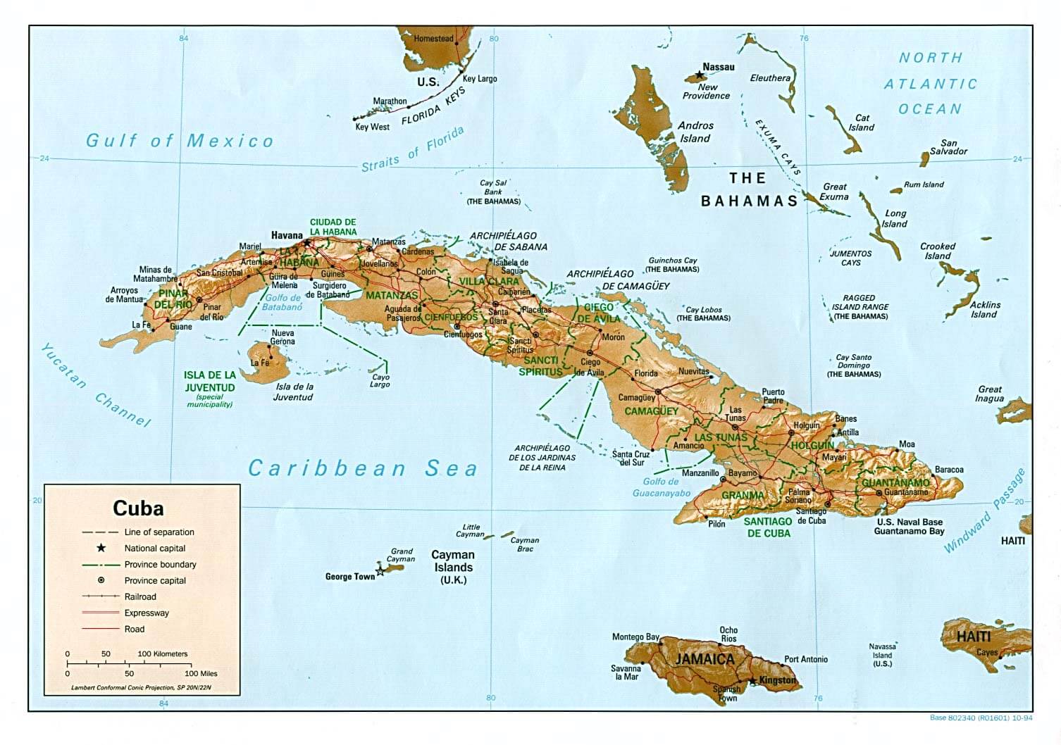 Cuba Shaded Relief Map 1994