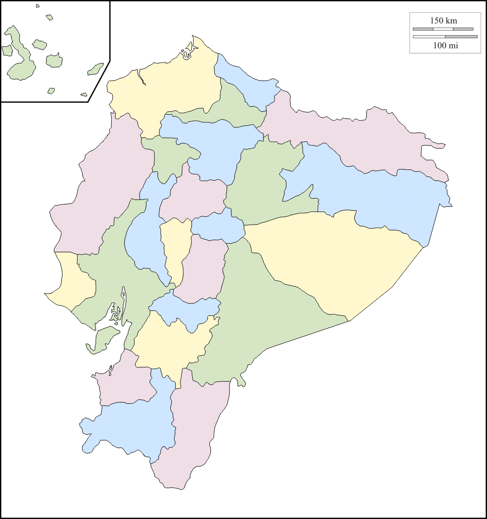 Colored outline Map of Ecuador