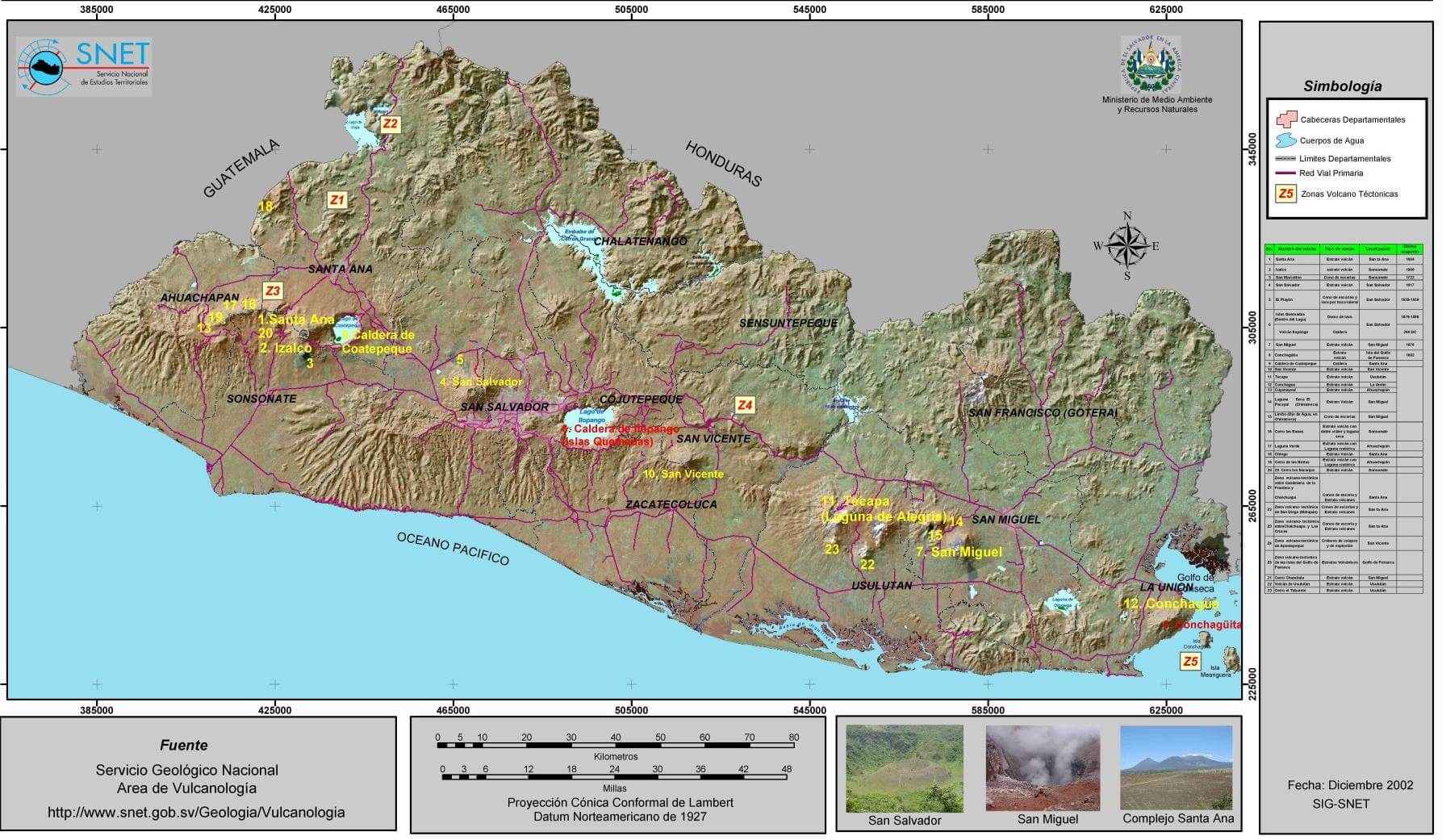 El Salvador Active Volcanos Map