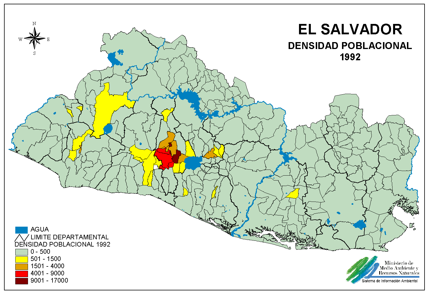 El Salvador Population Density Map 1992