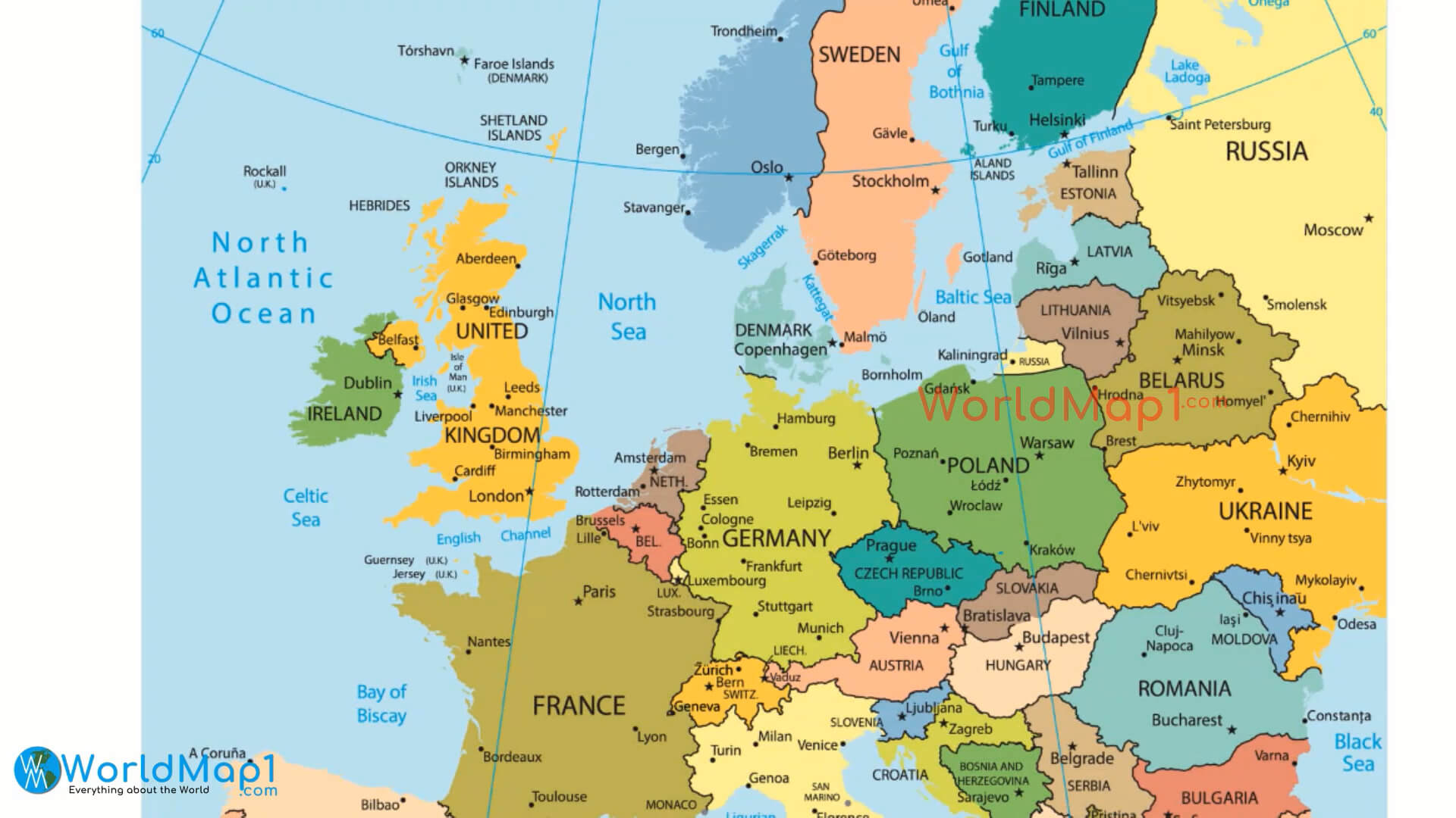 Europe main cities map