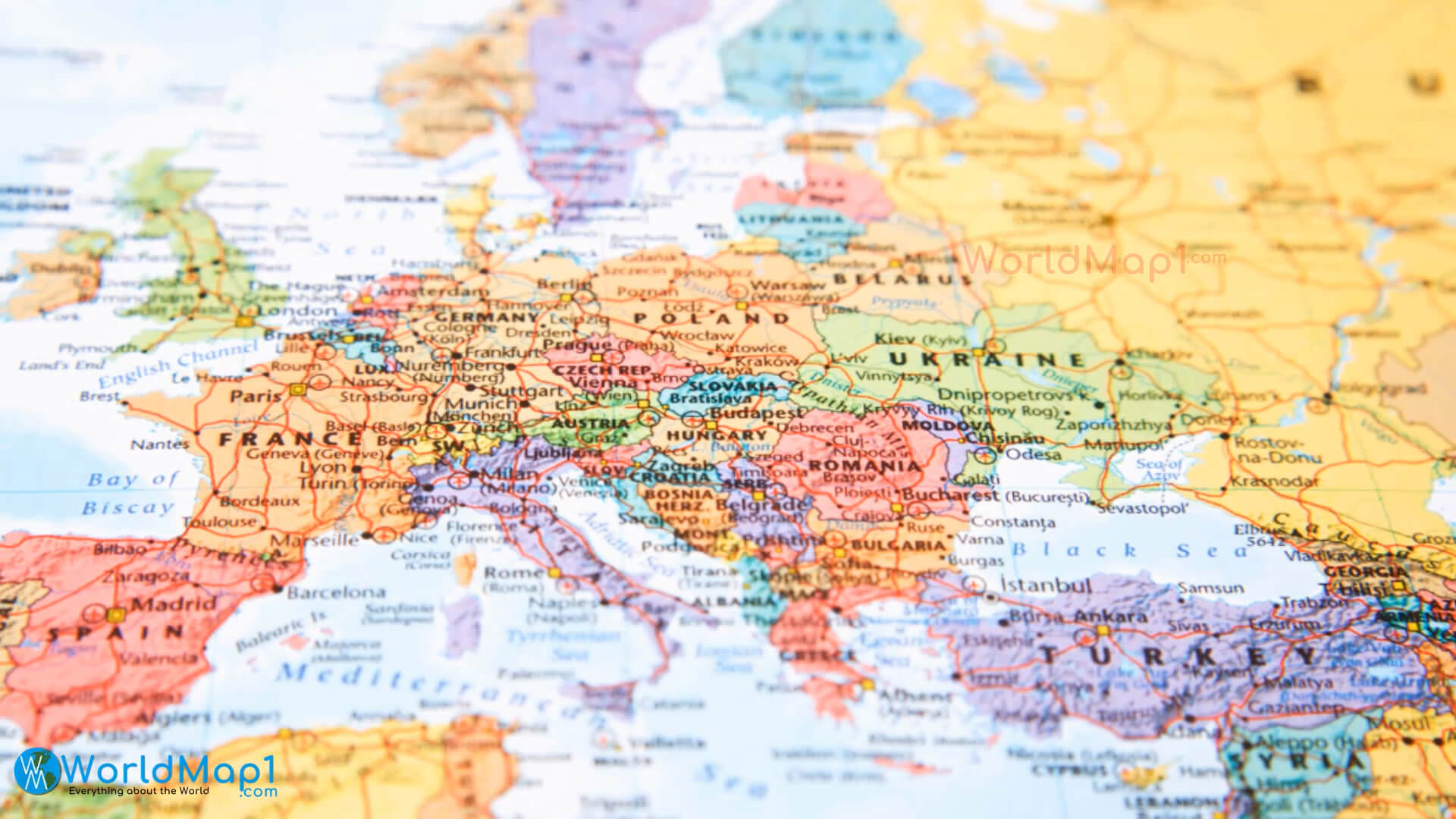 Europe road map with major cities
