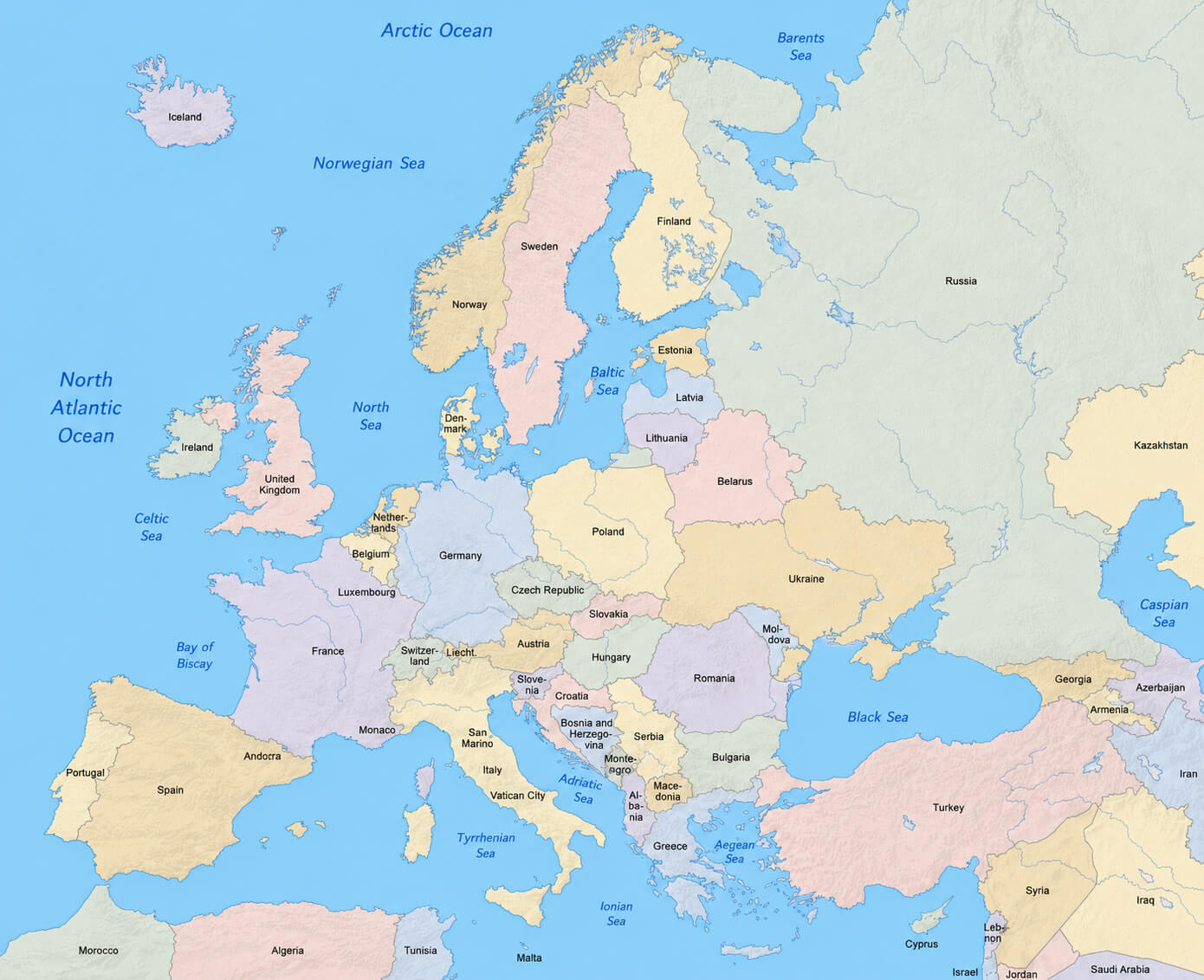 Colorful Europe countries map