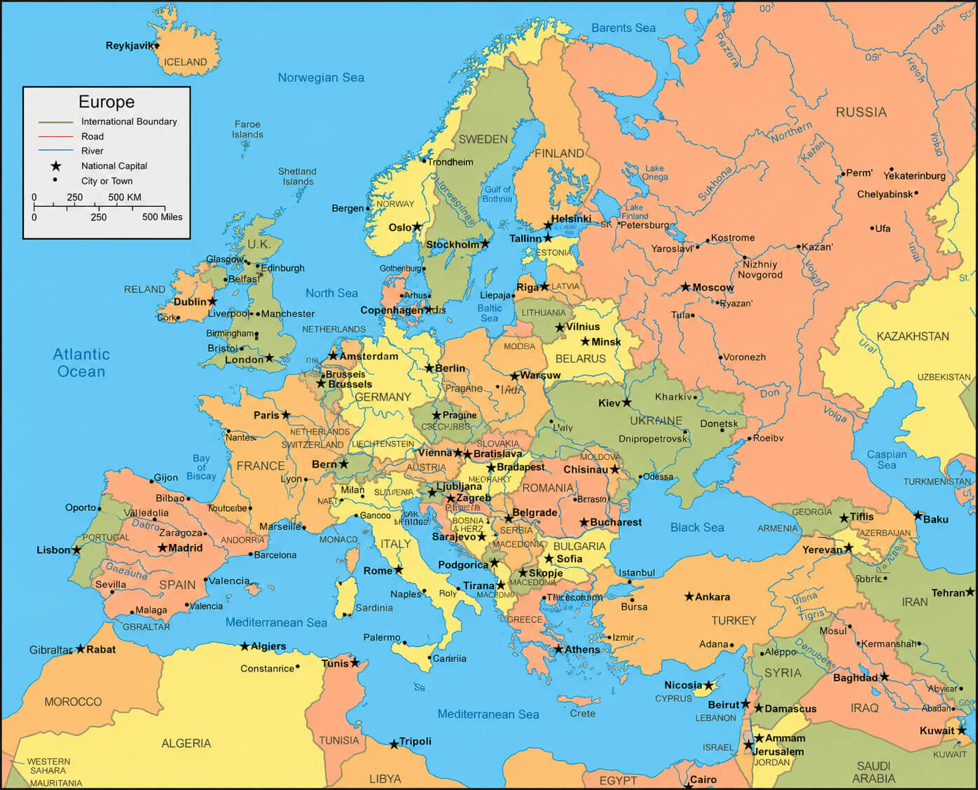 Detailed map of Europe countries