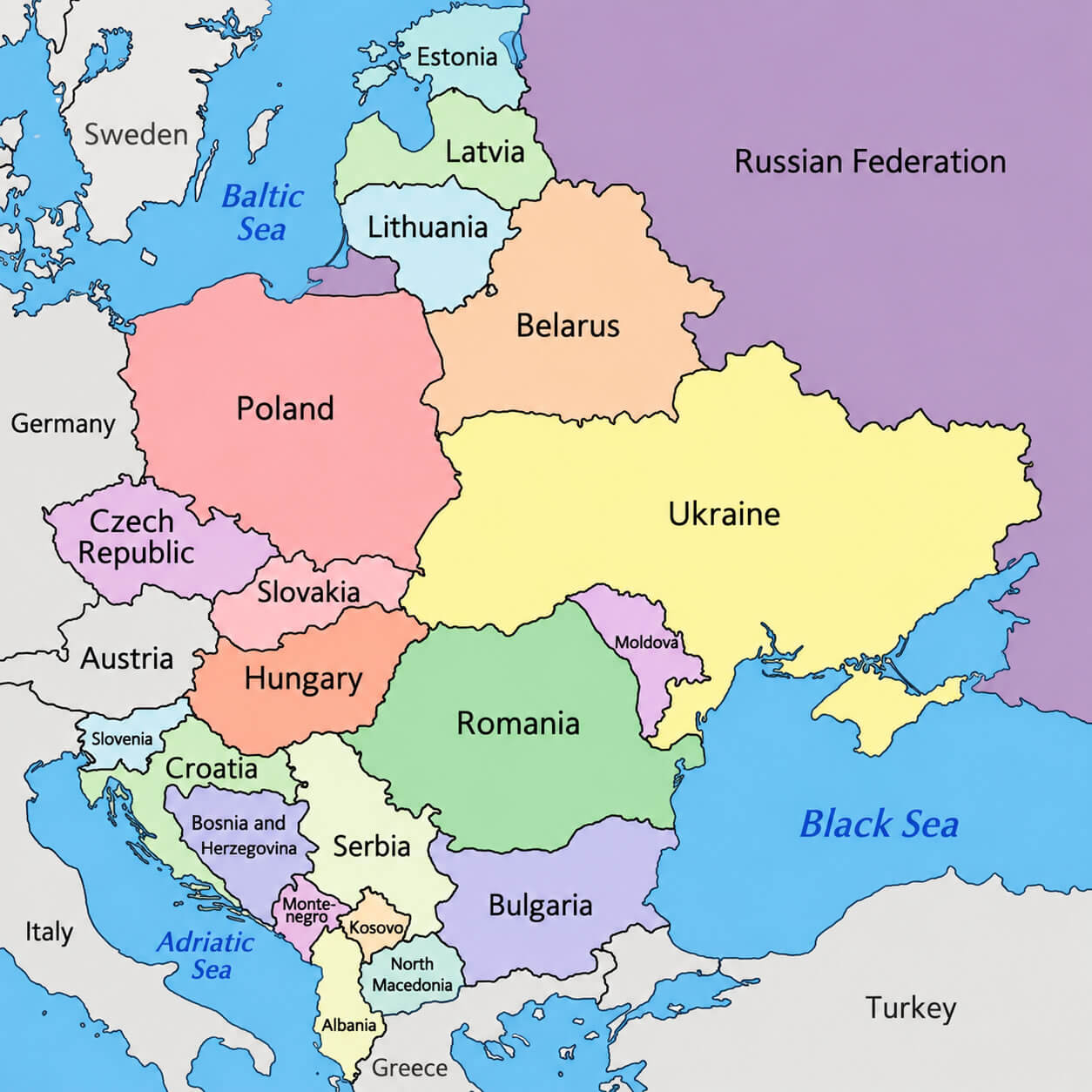 Eastern Europe countries map