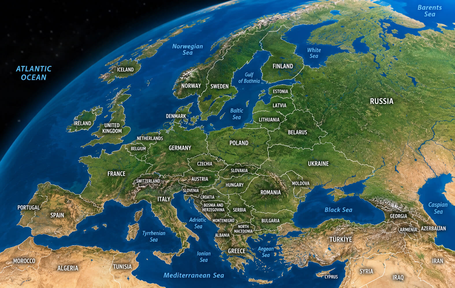 Eastern Europe satellite map