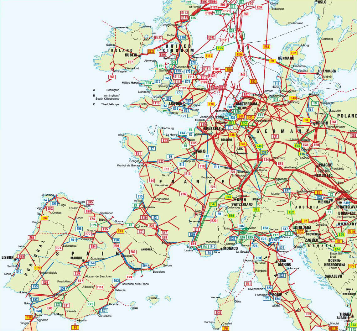 Europe oil and gas pipelines map