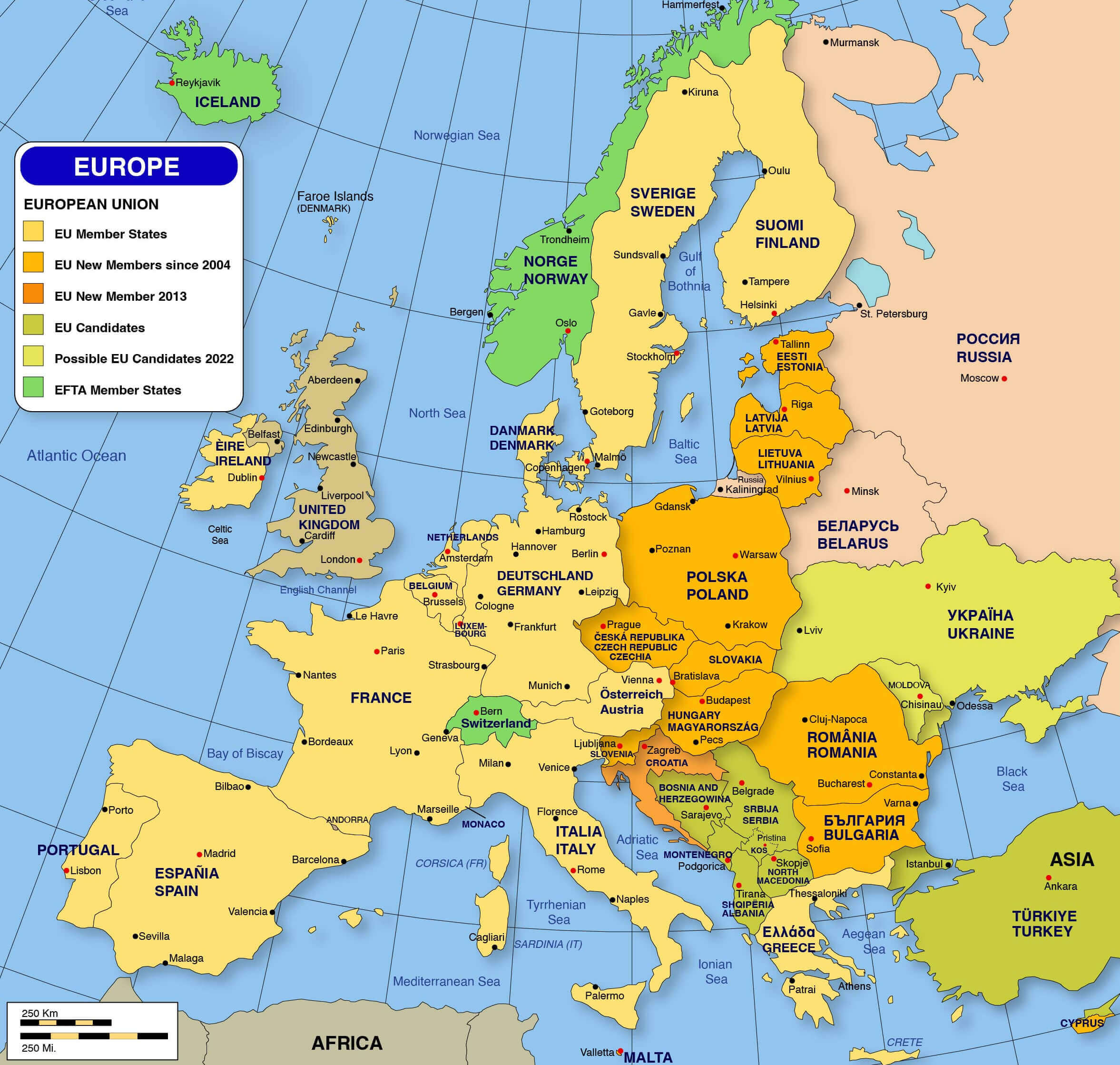 EU member states and Europe map