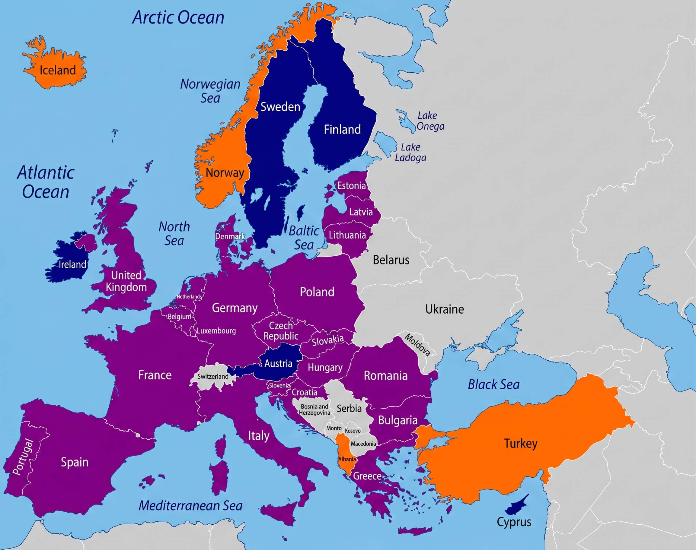 Europe EU and NATO members map