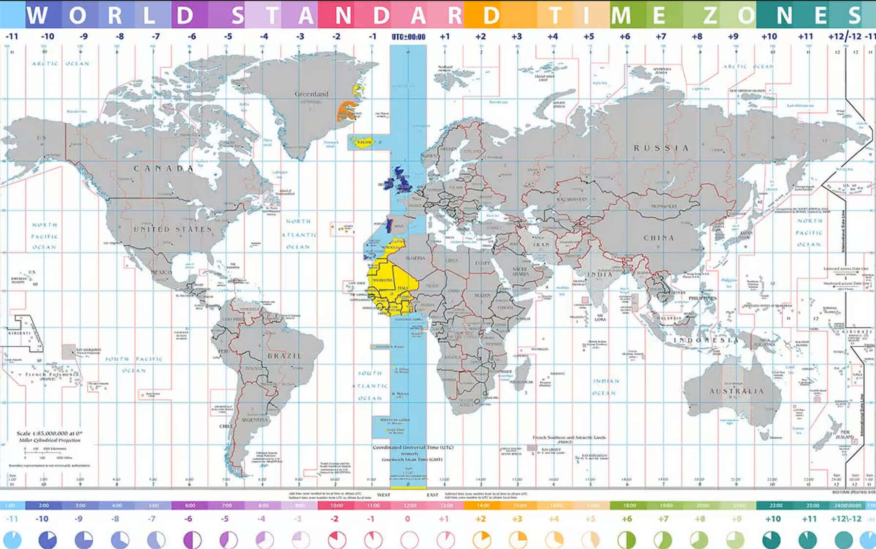 World standard time zones map with France