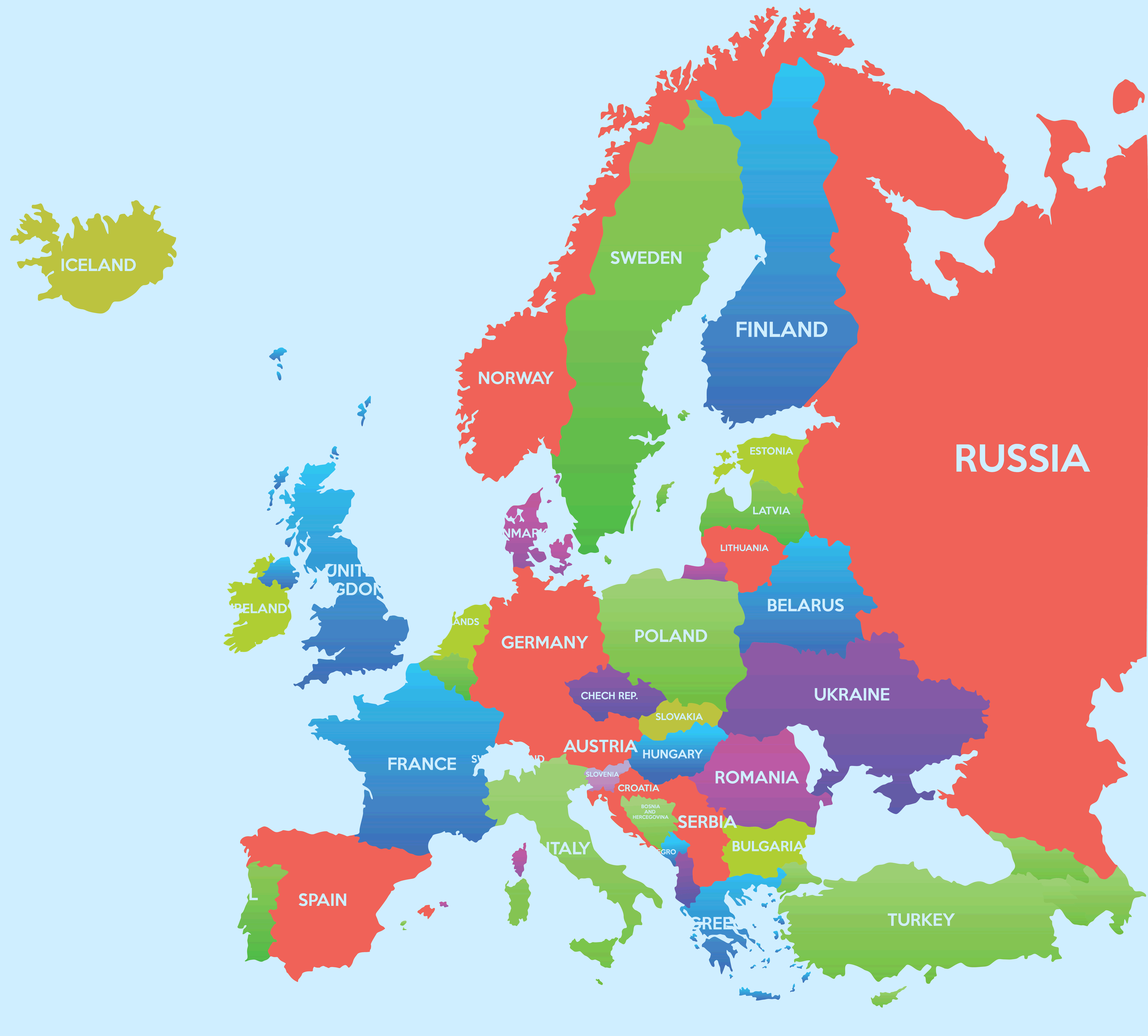 High-resolution eastern and western Europe map