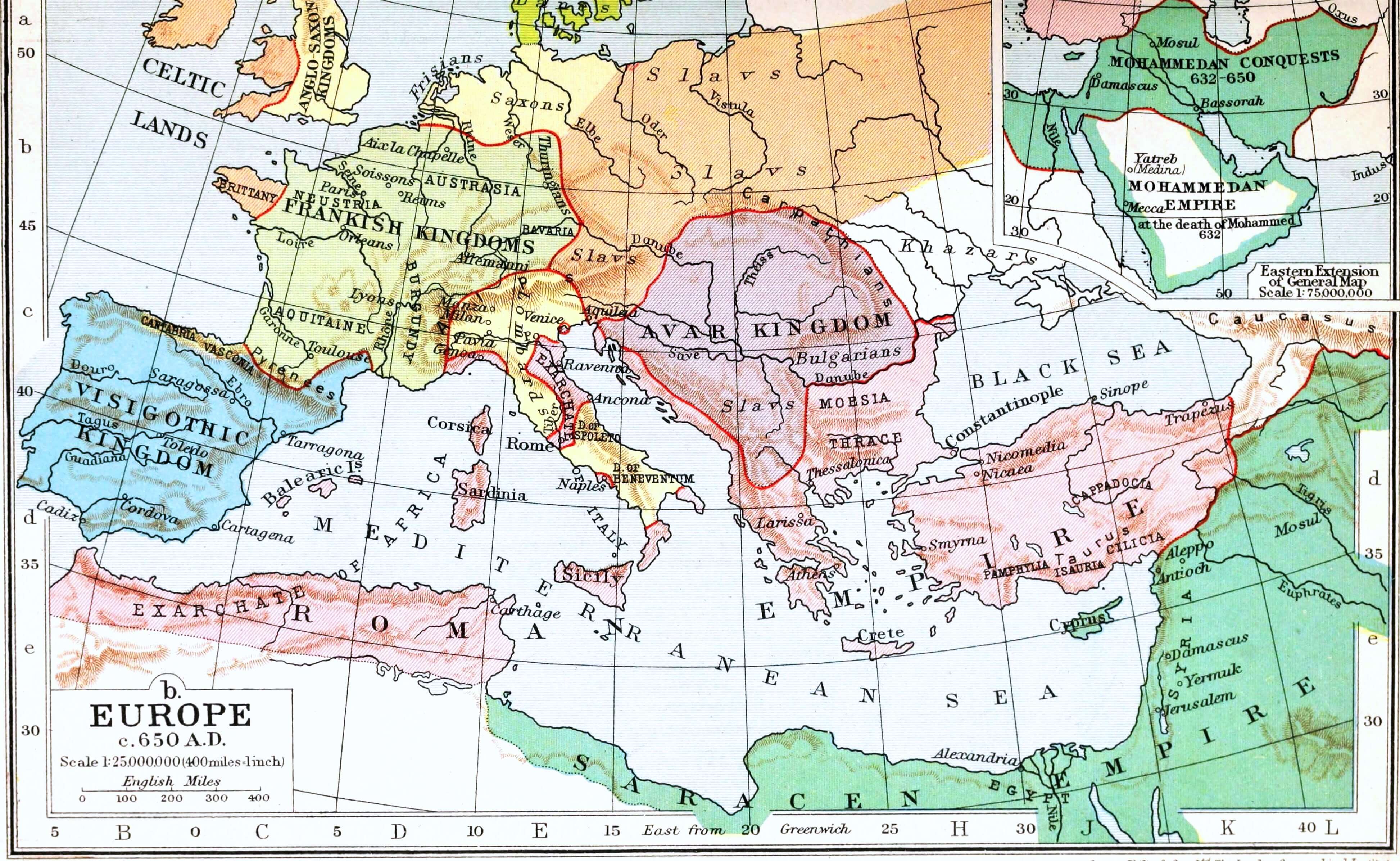 High-resolution Europe historical map in 650
