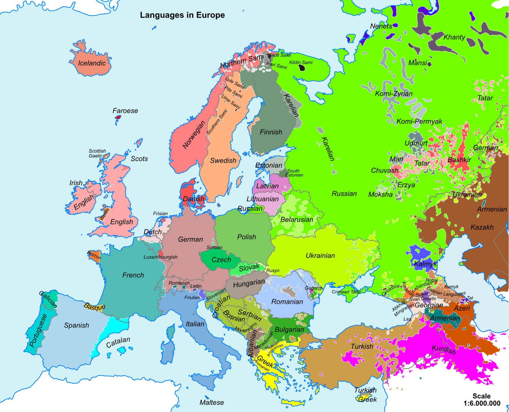 High-resolution languages of Europe map
