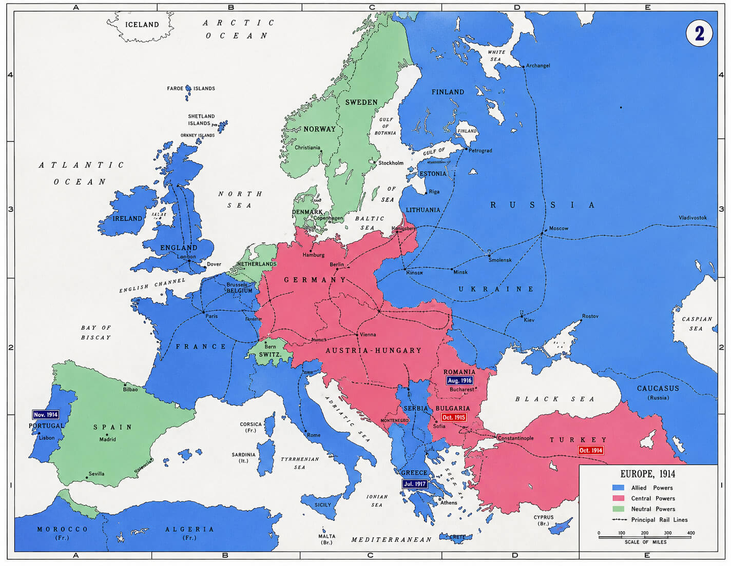 Europe World war one map 1914
