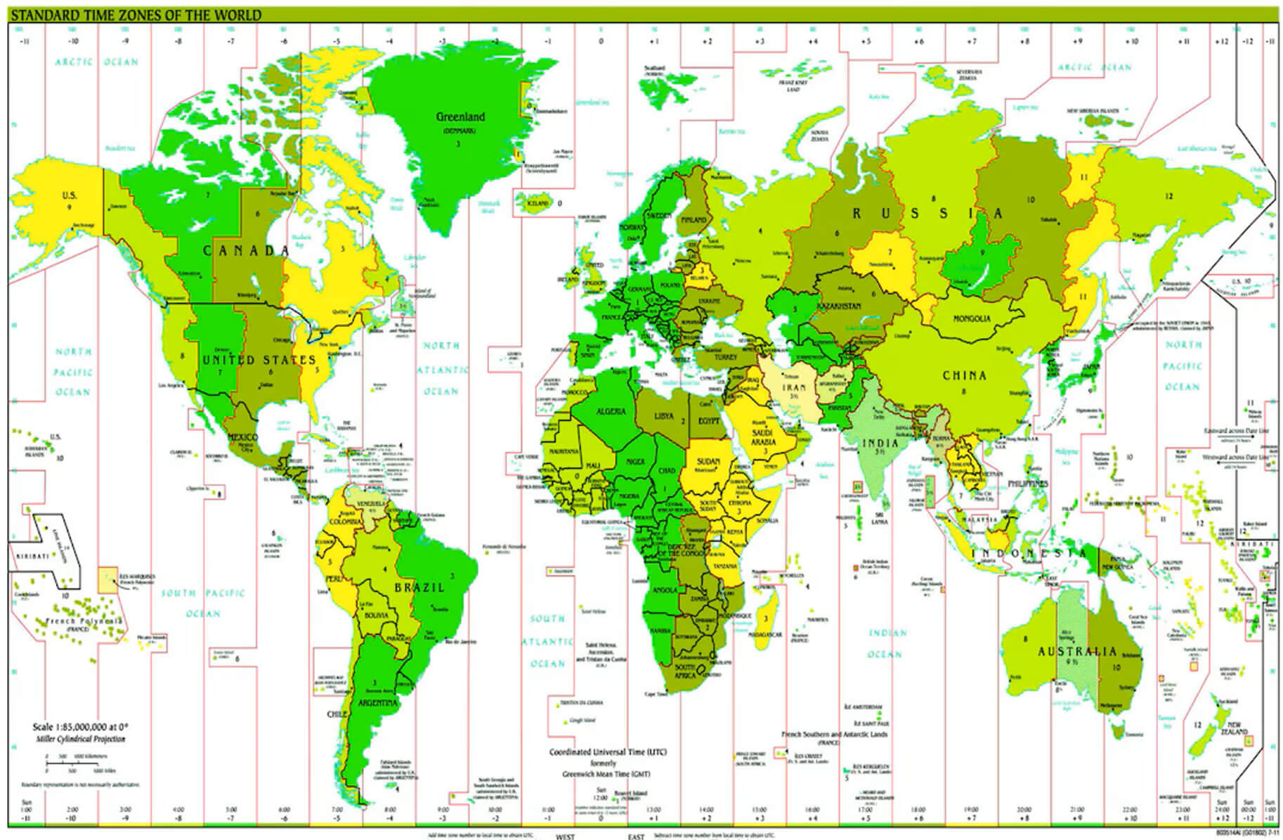 Standard time zone map of the World and Italy
