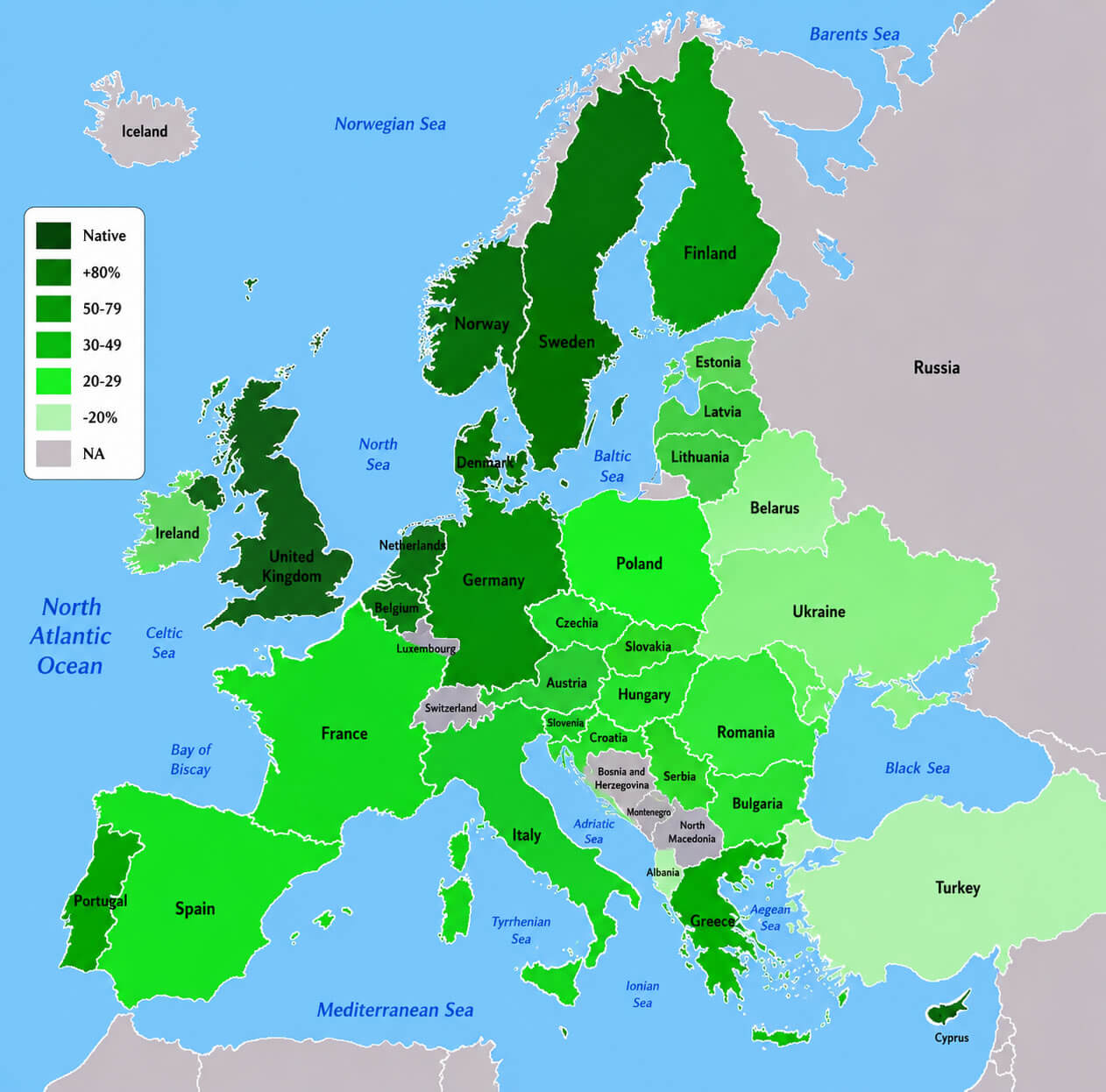 English language knowledge map Europe