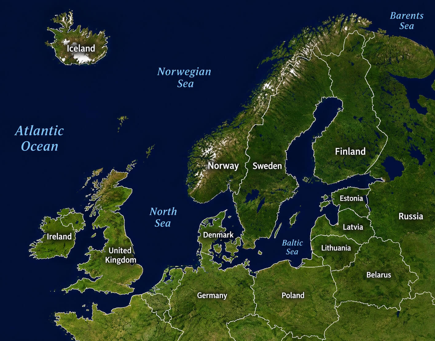 Northern Europe satellite map
