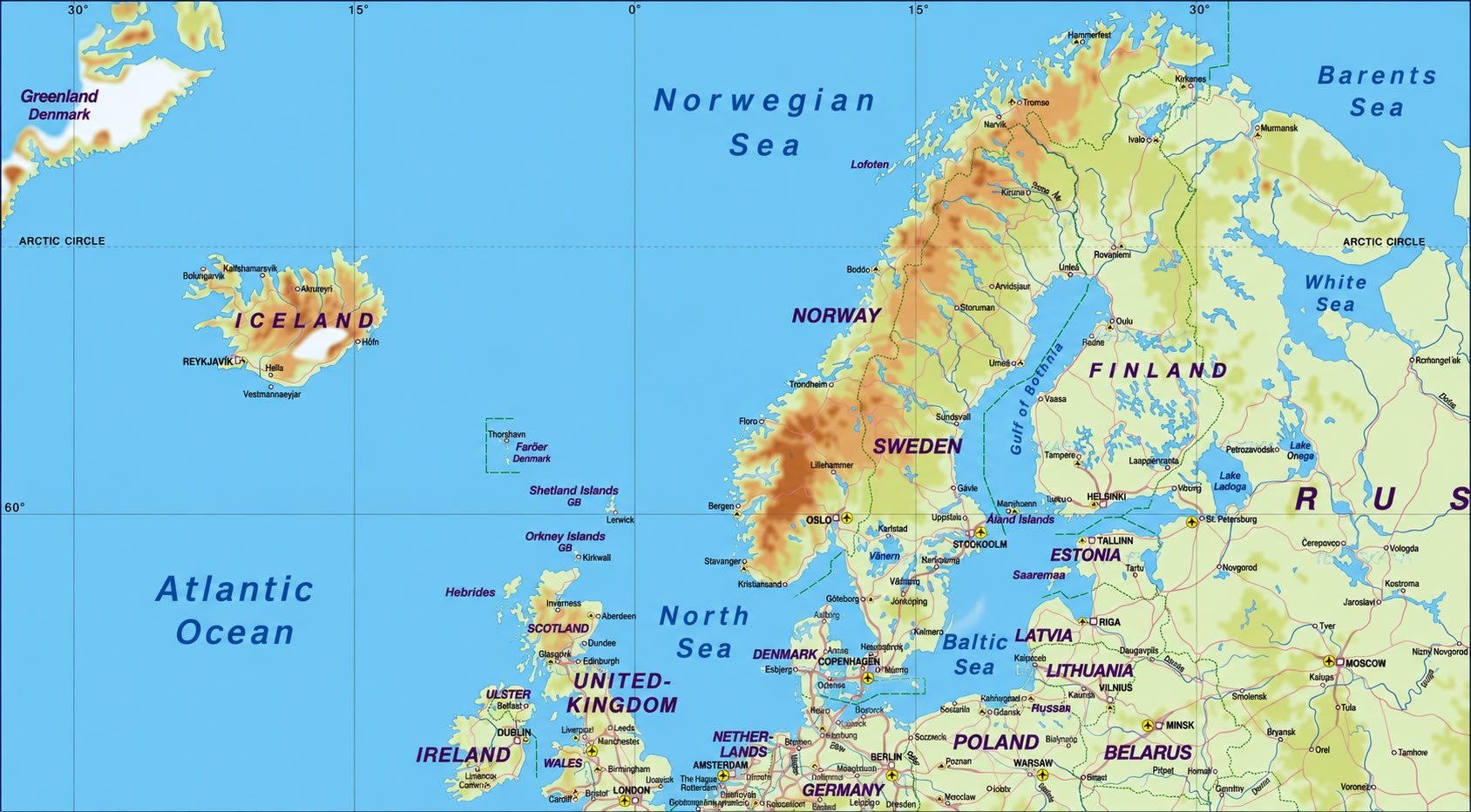 Northern Europe physical map