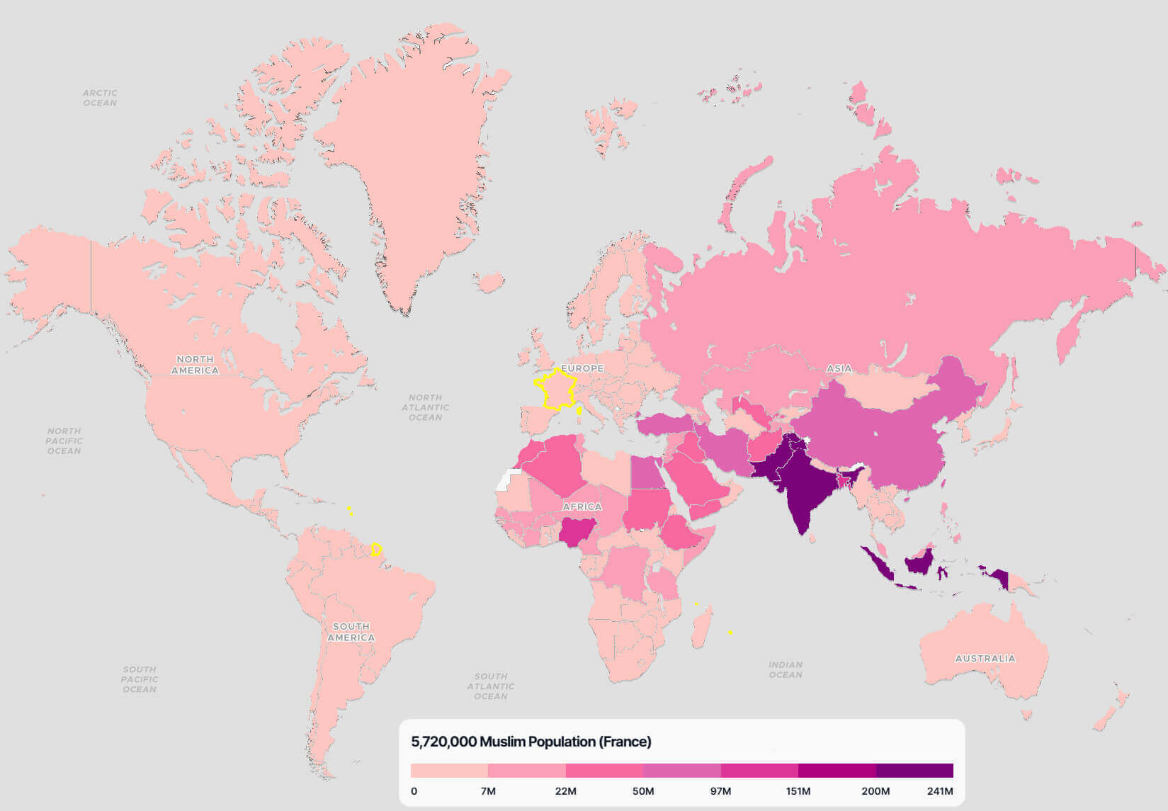 France Muslim population map in the World