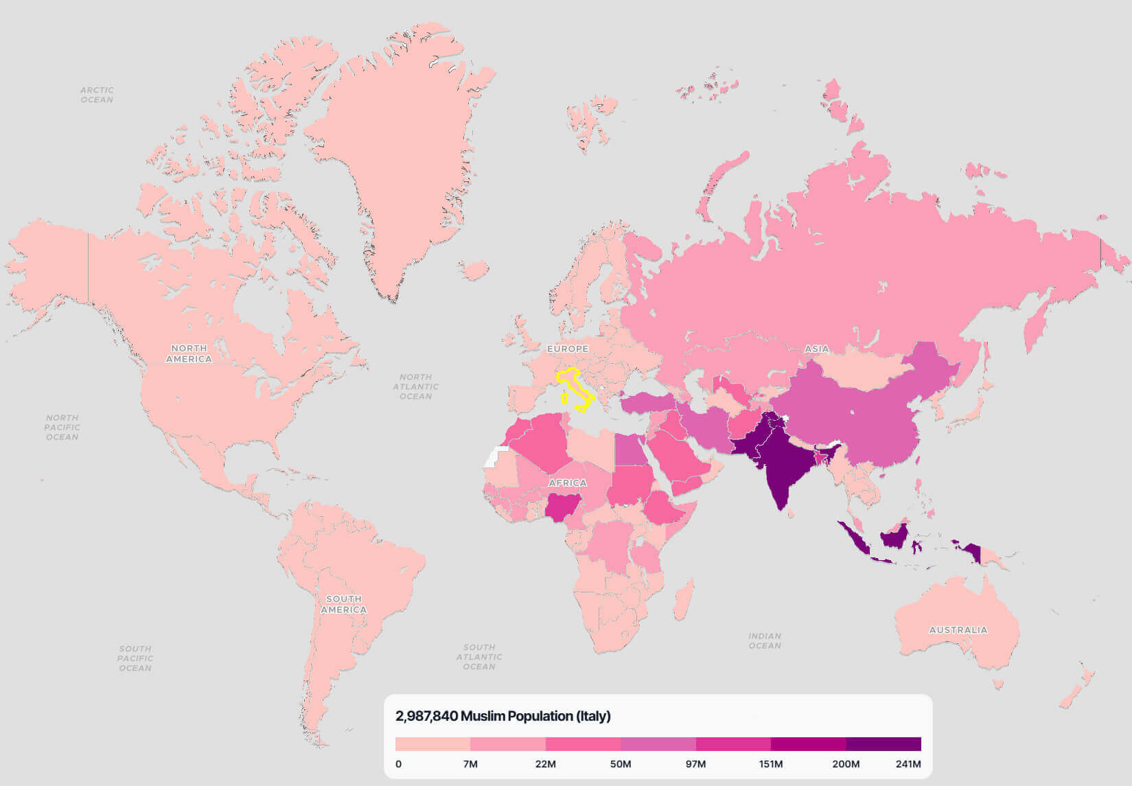 Italy Muslim population map in the World