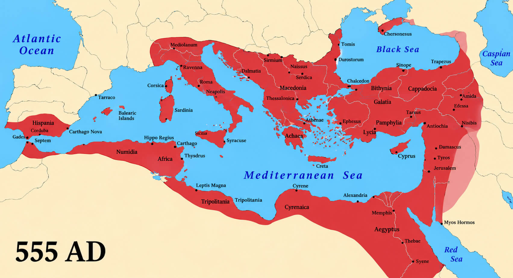 Byzantine Empire map 555 AD
