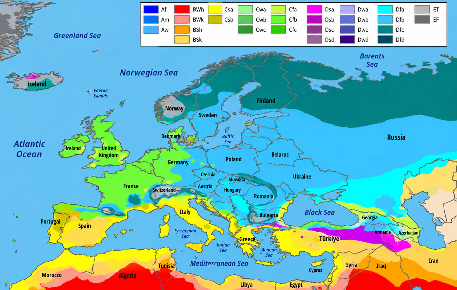 Southern Europe climate map