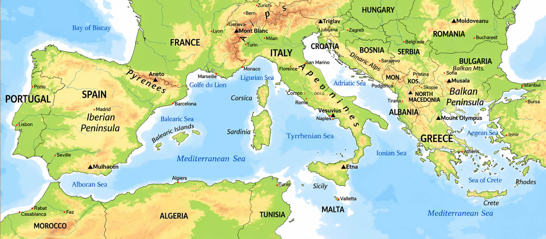 Southern Europe physical map
