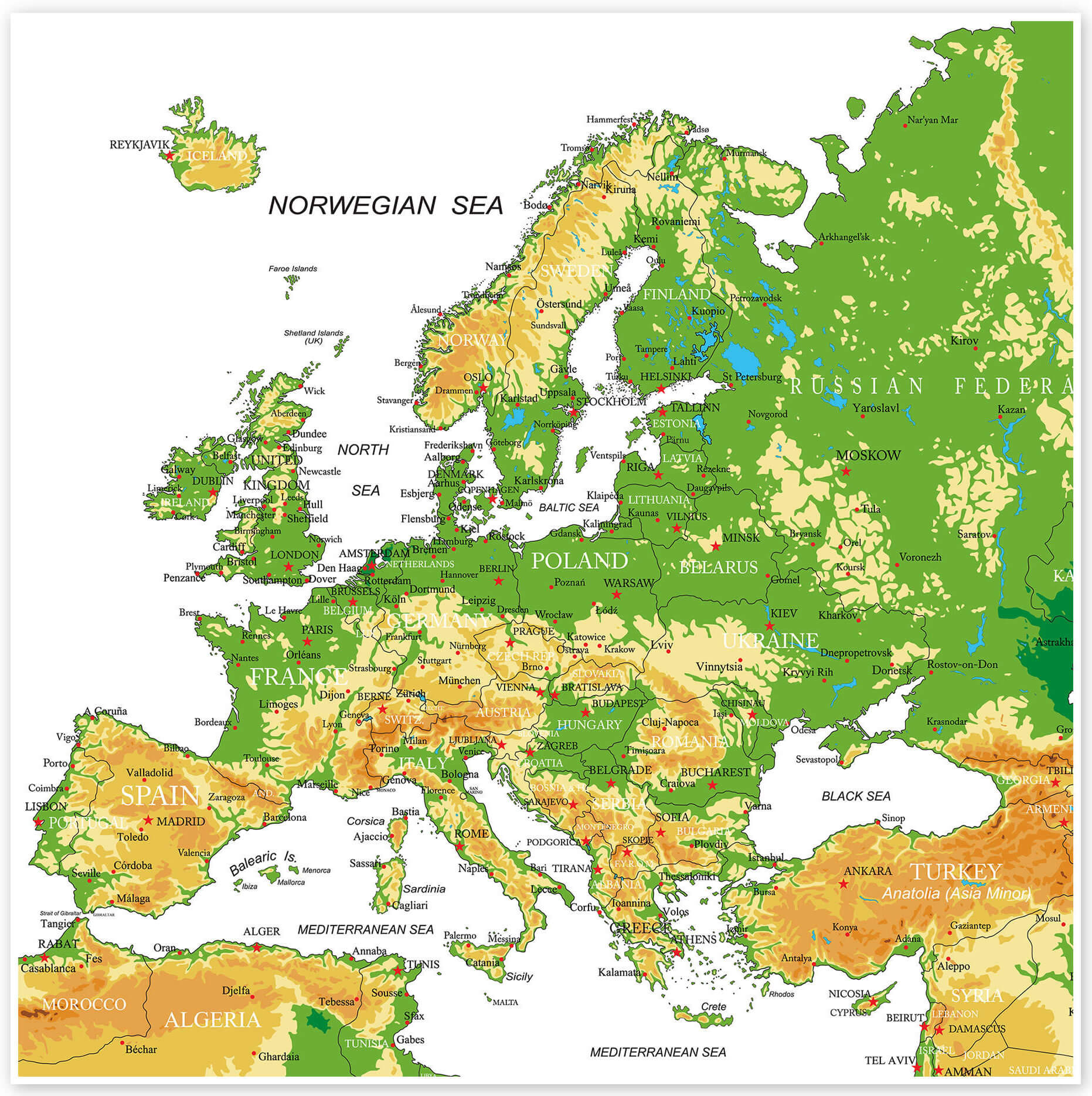 Europe topographic map