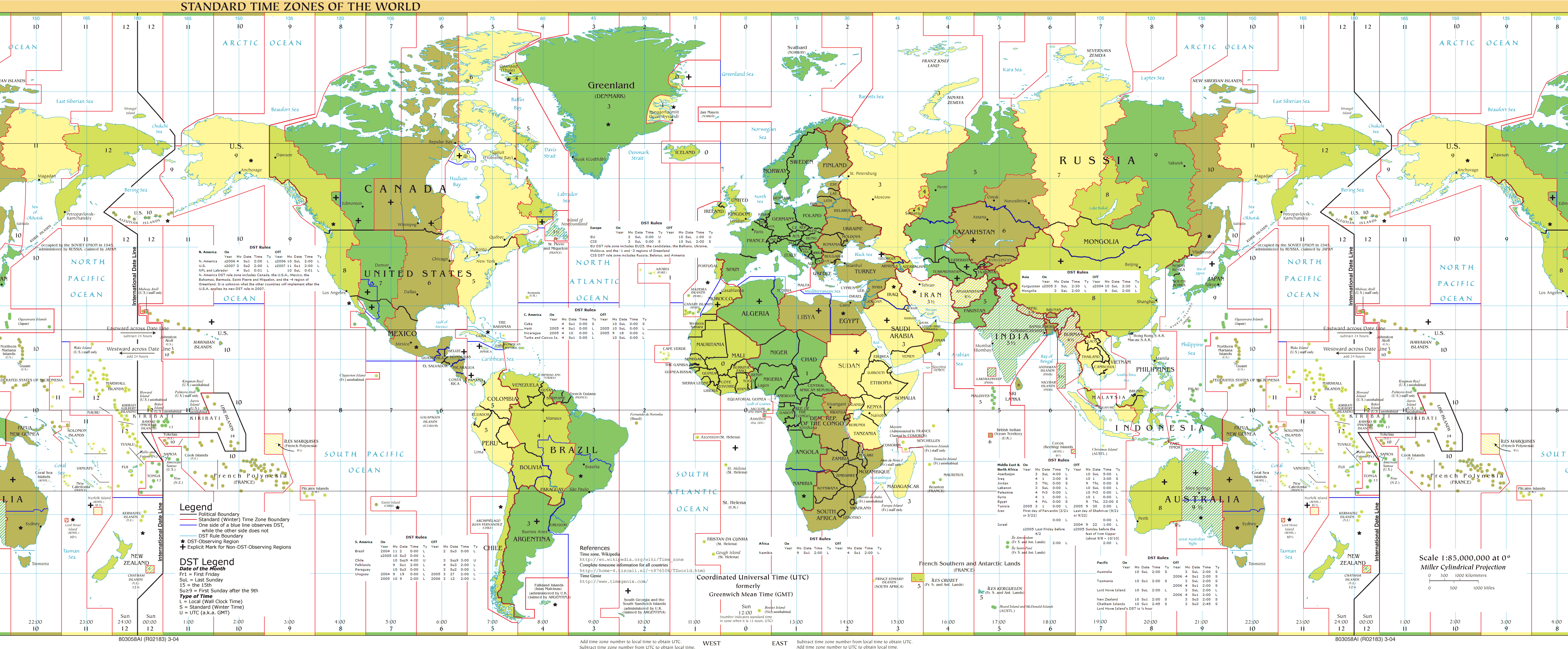 World standard time zone map with Turkey