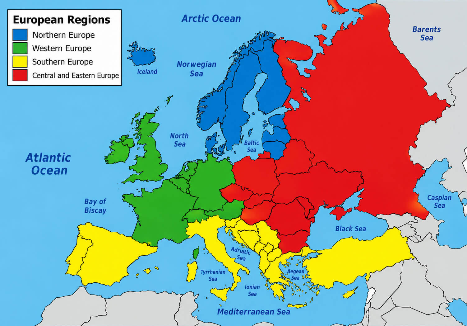 Europe geographical regions map