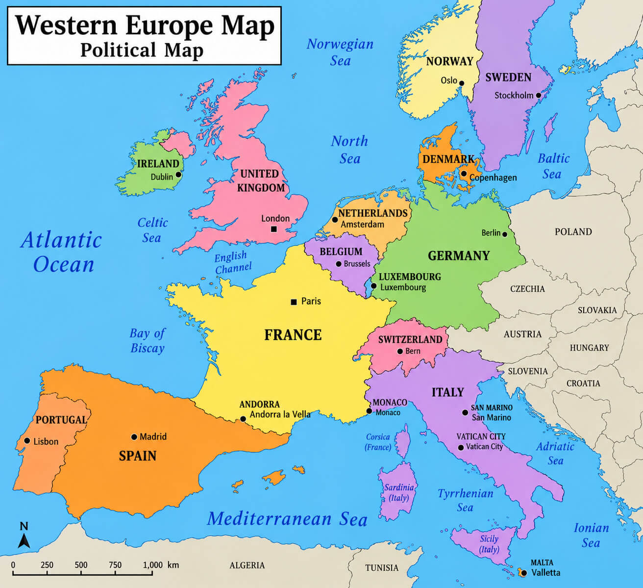 Western Europe political map