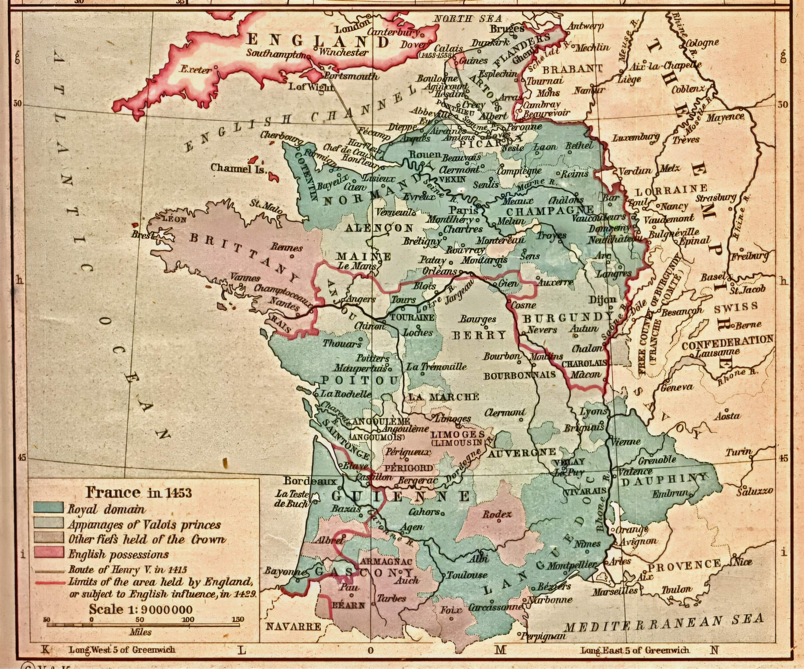 France Historical Map - 1453