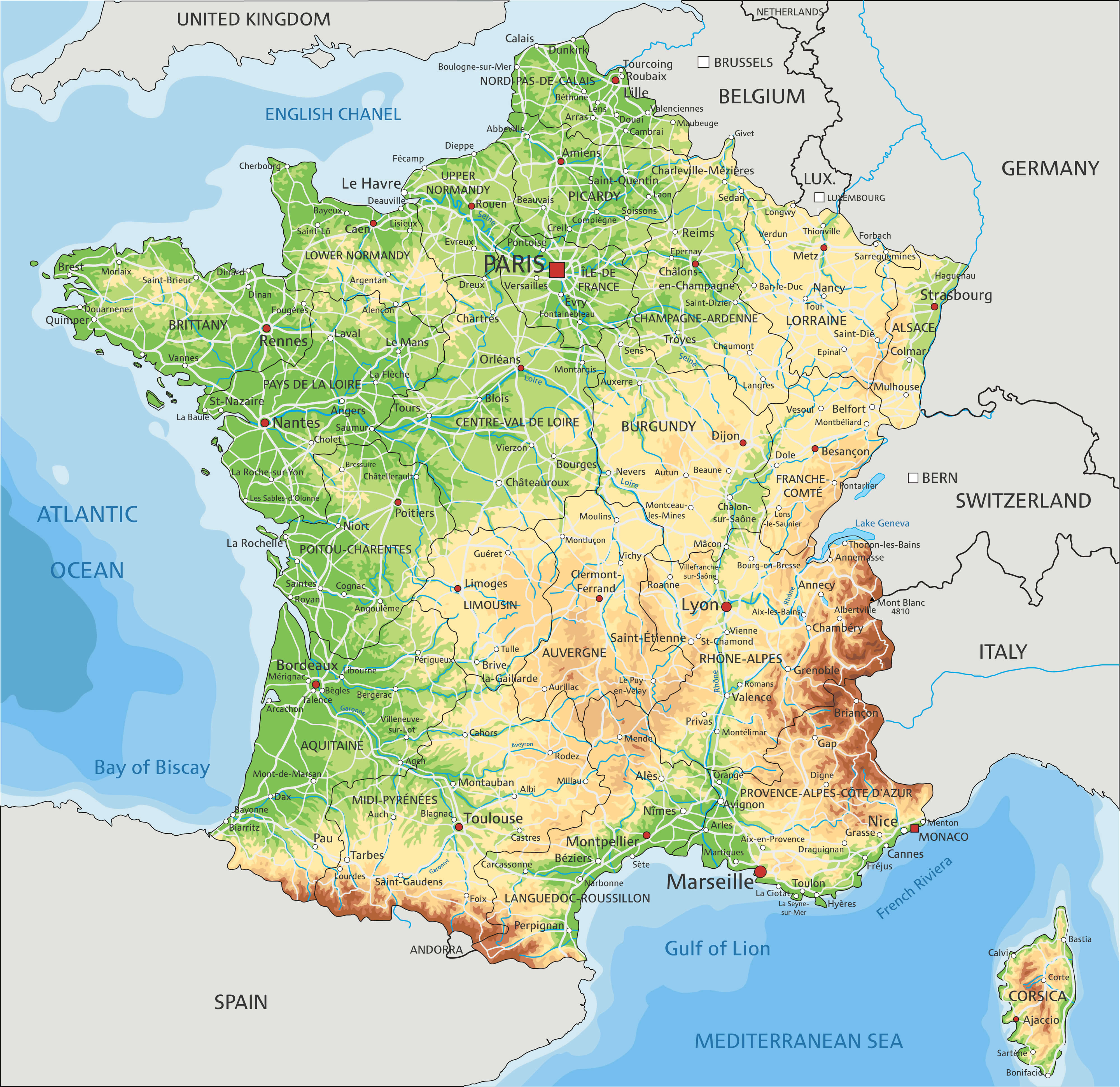 Navigating France A Cartographic Journey Through Its Region France Physical Map 