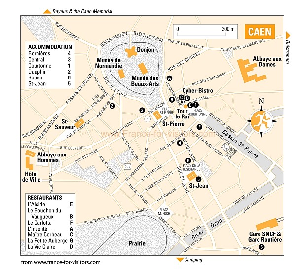 Caen city center map