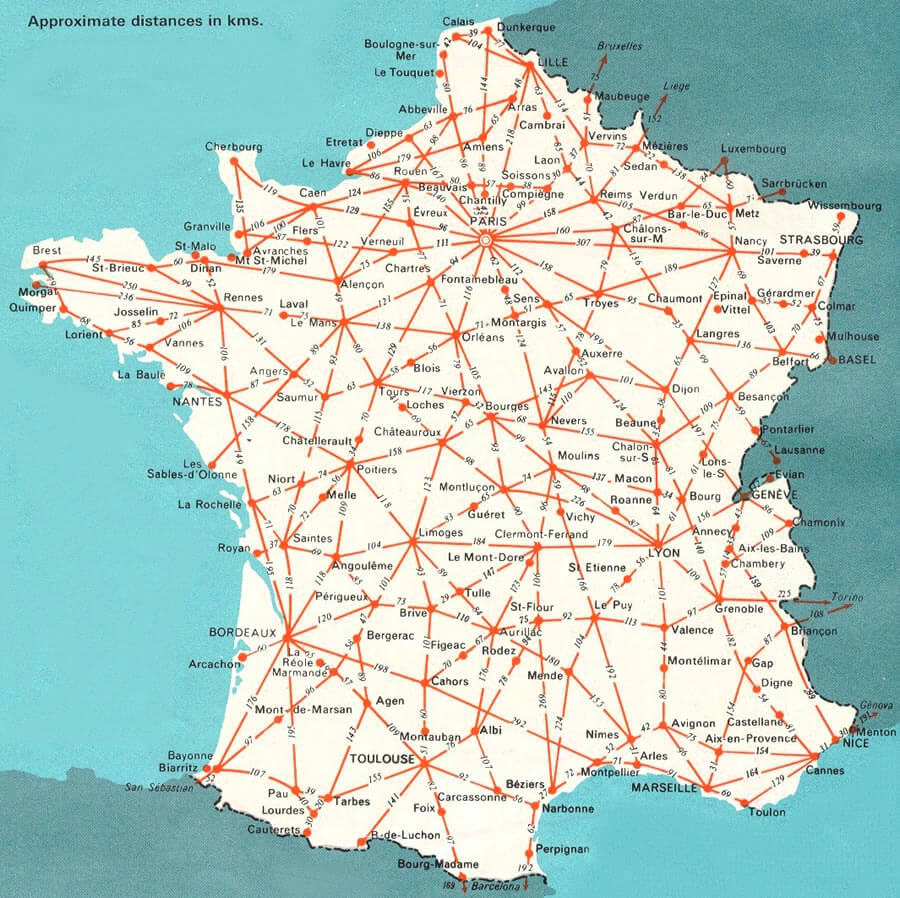 France Driving Distances Map