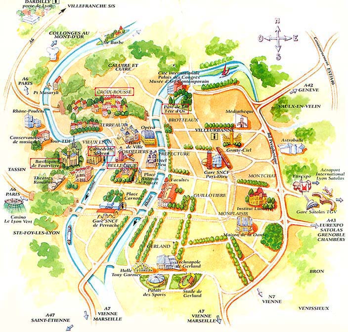 Lyon tourism map