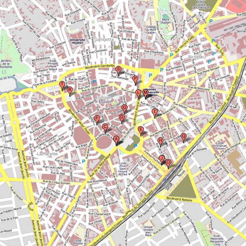 Nimes hotels map