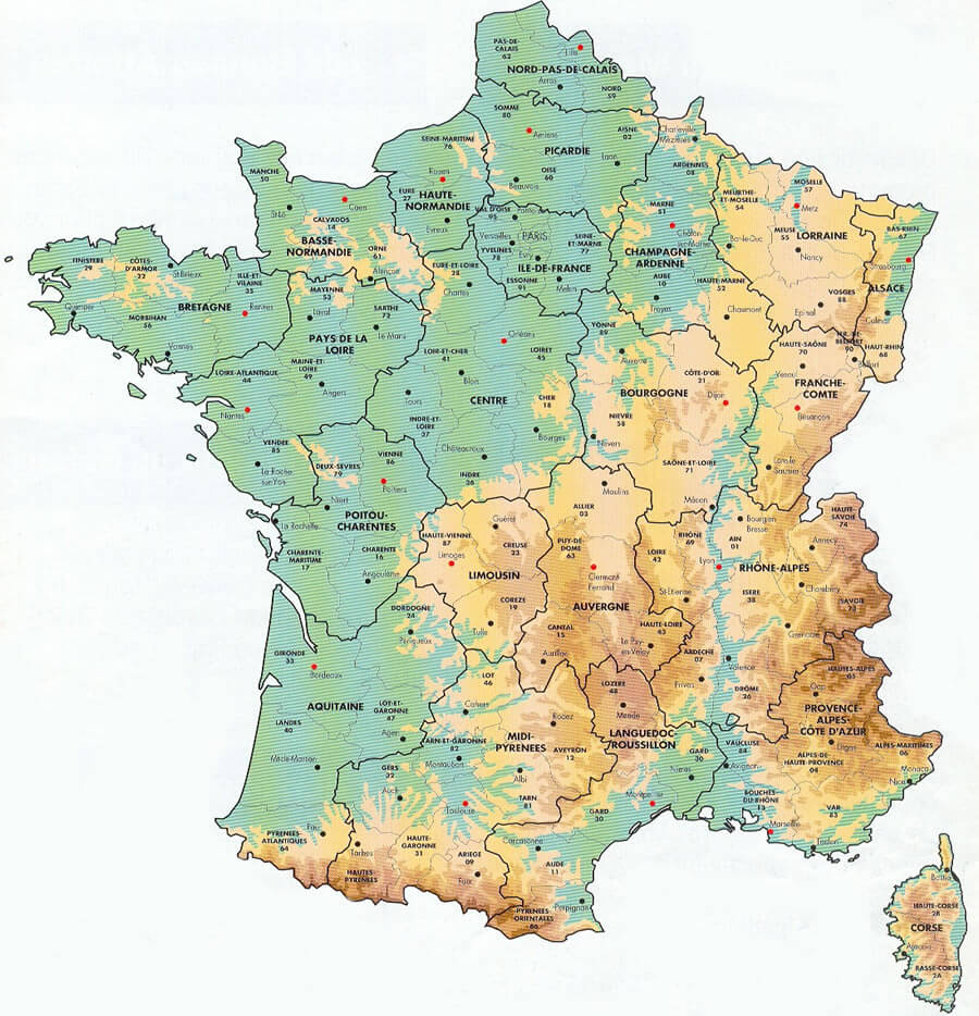 Physical Map of France