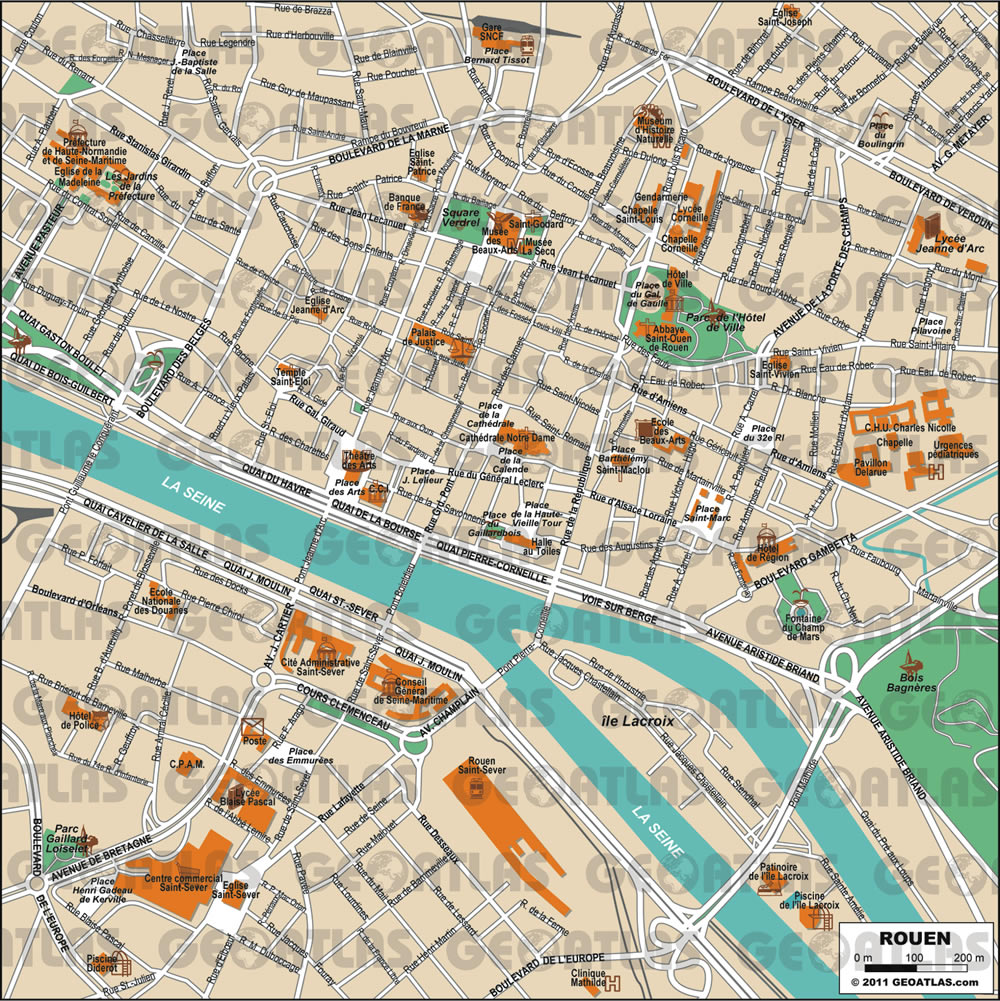 Rouen city center map