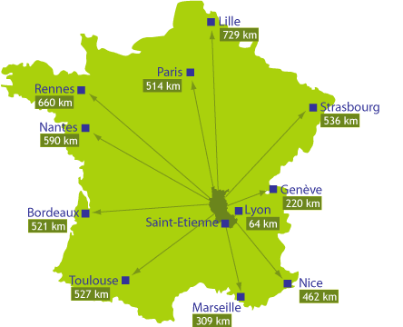 france lyon Saint Etienne map