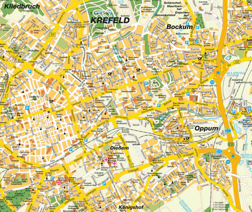 Krefeld city center map