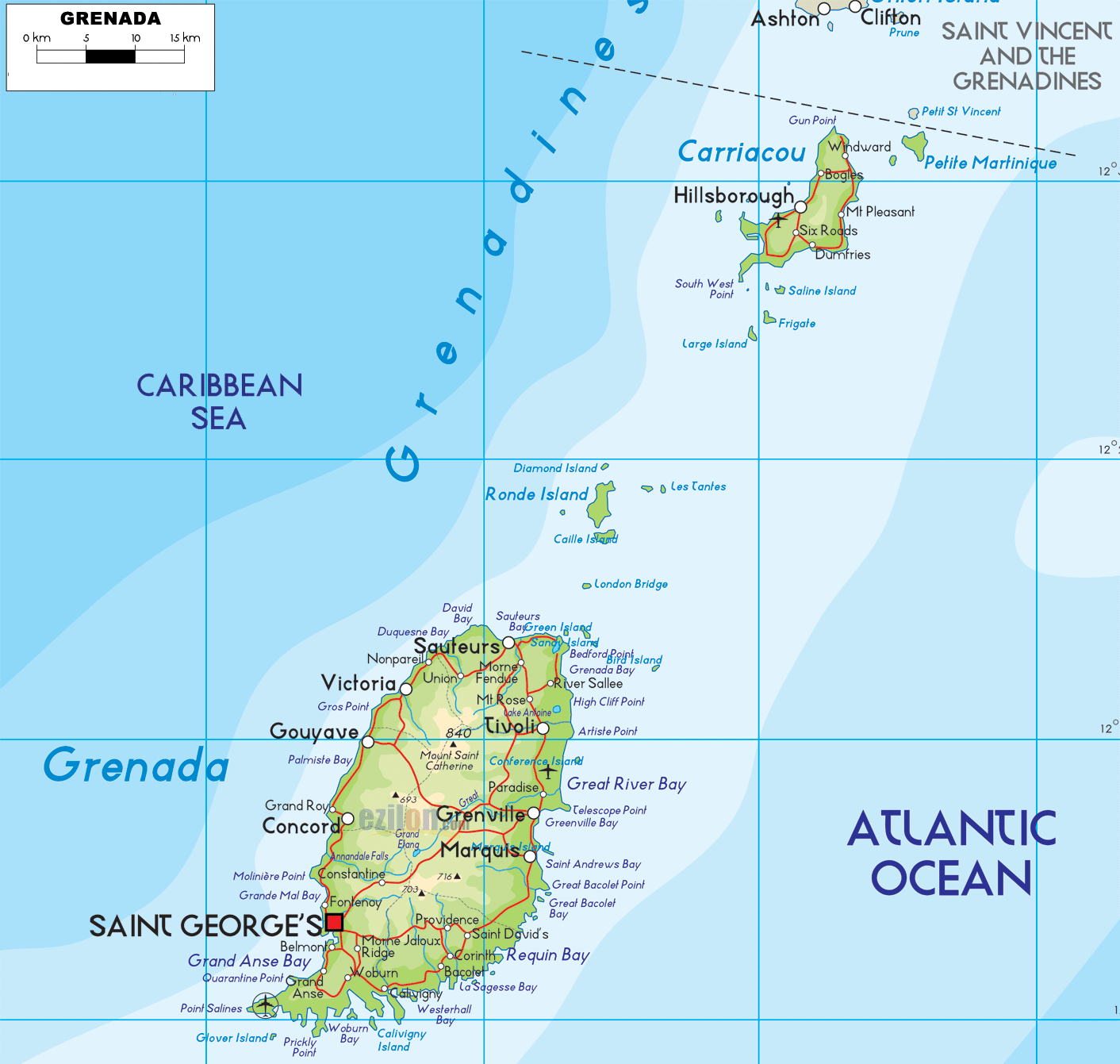 Grenada Physical Map